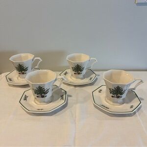 Nikko Ceramics Holiday Tree Teacup and Saucer Set - White and Green